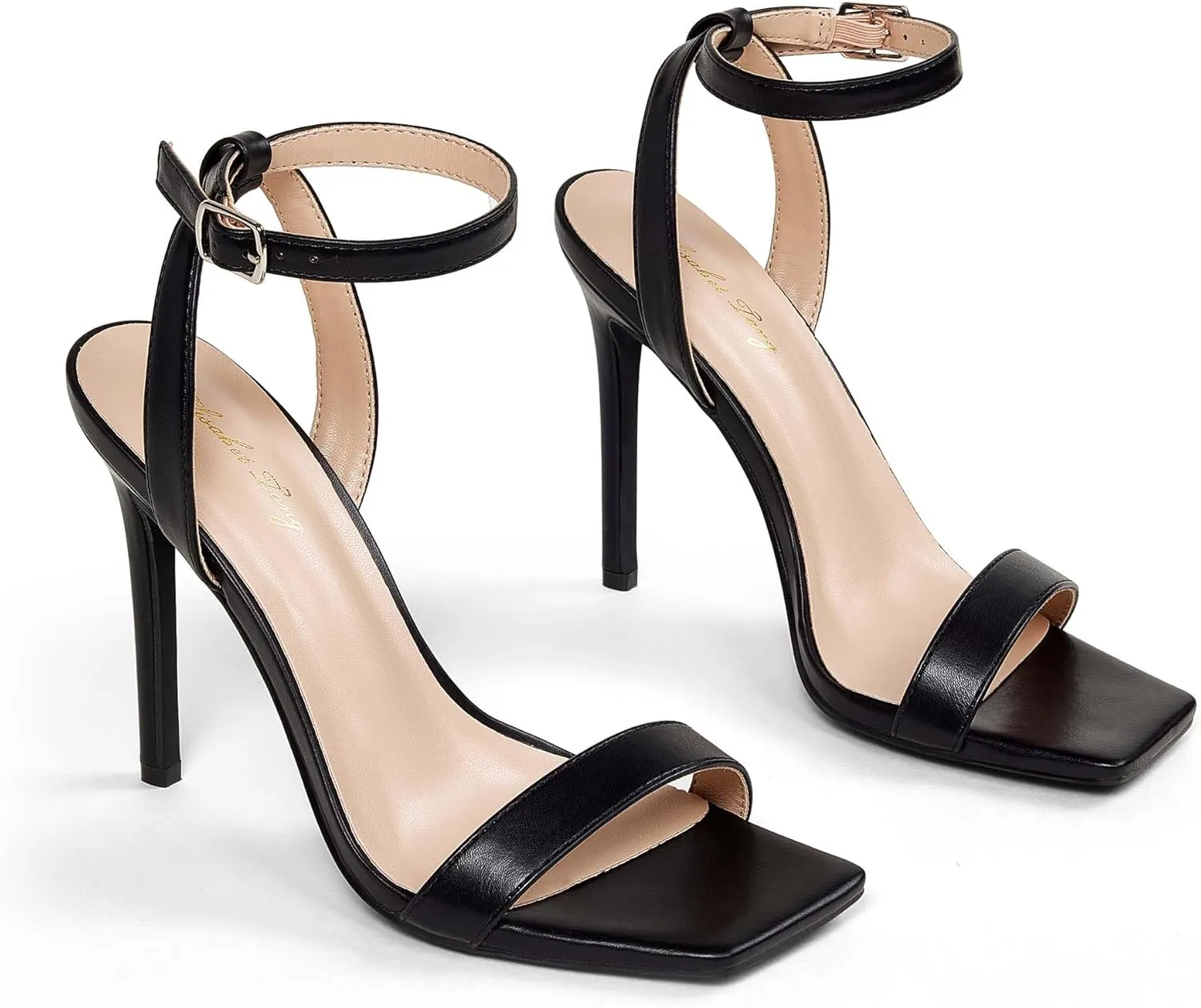 Elisabet Tang Women's Stiletto Heels Ankle Strap Open Square Toe Heeled Sandals Sexy Comfort Strappy Dress High Heel Shoes Lace Up Wedding Party Sandals Shoes