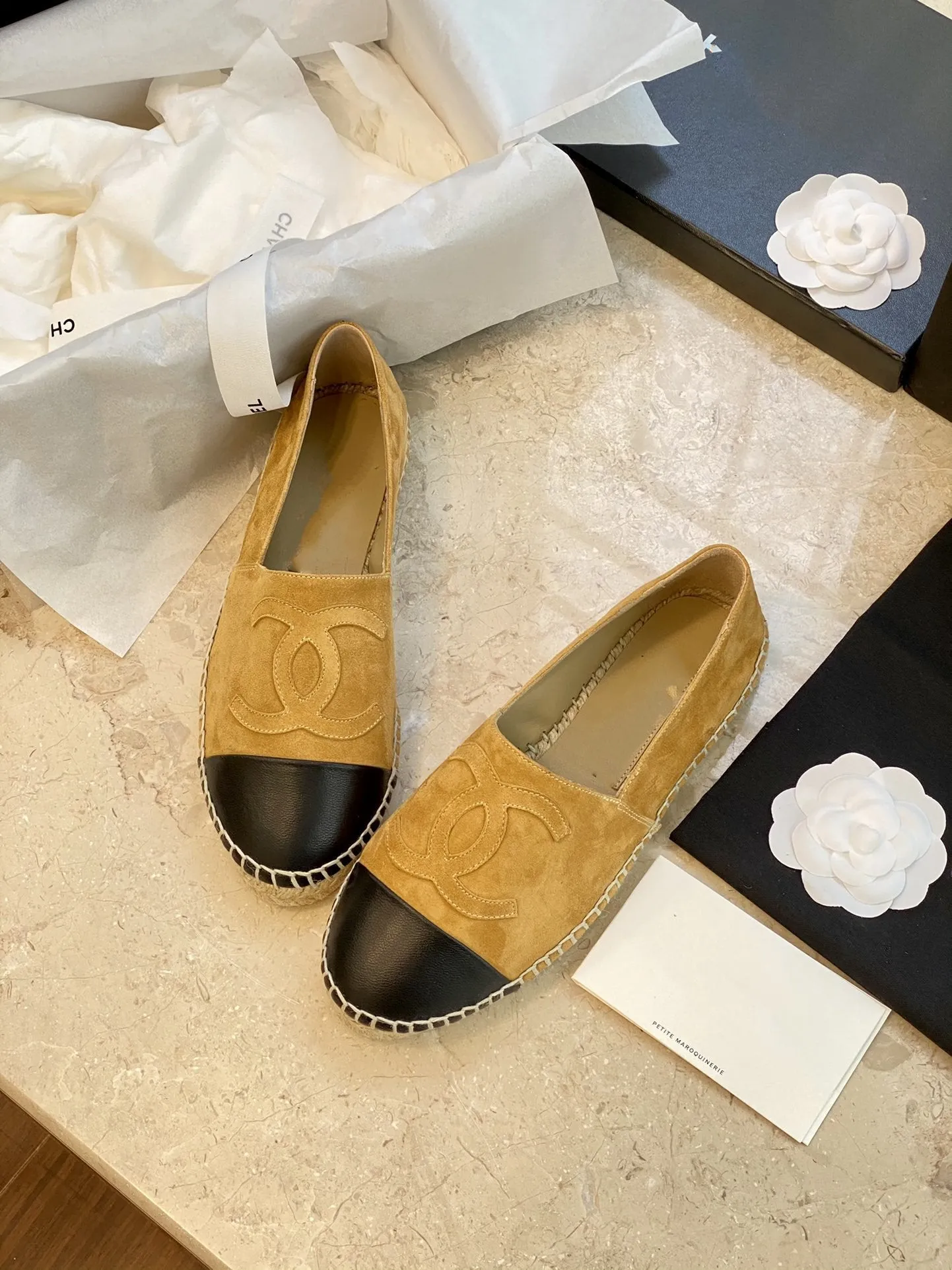 espadrilles dark beige suede black lambskin