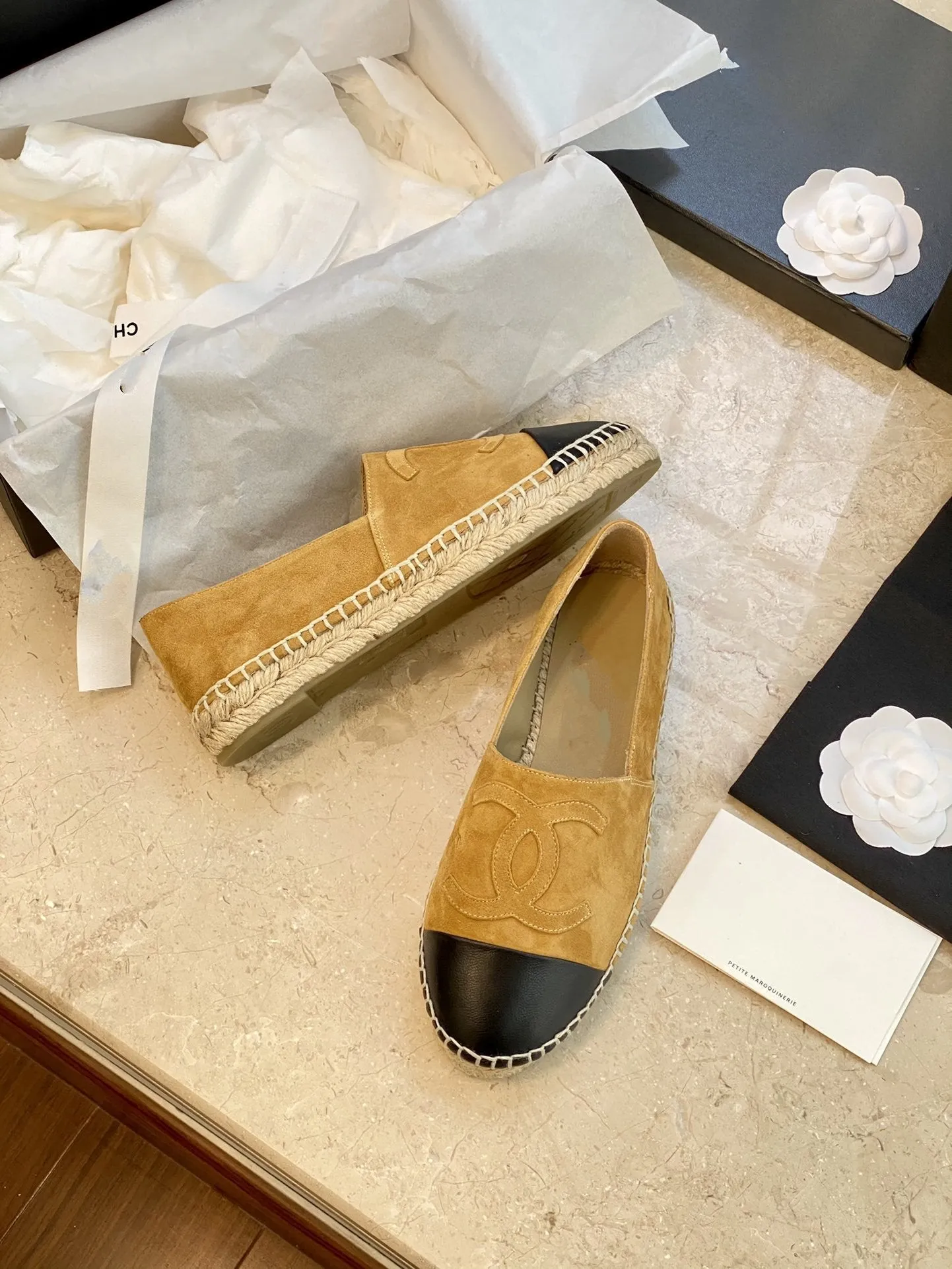 espadrilles dark beige suede black lambskin