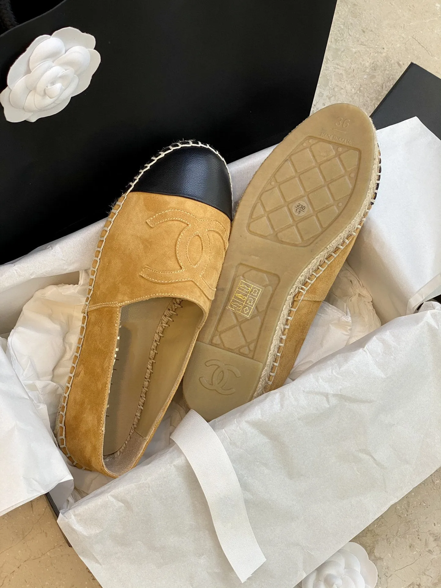 espadrilles dark beige suede black lambskin