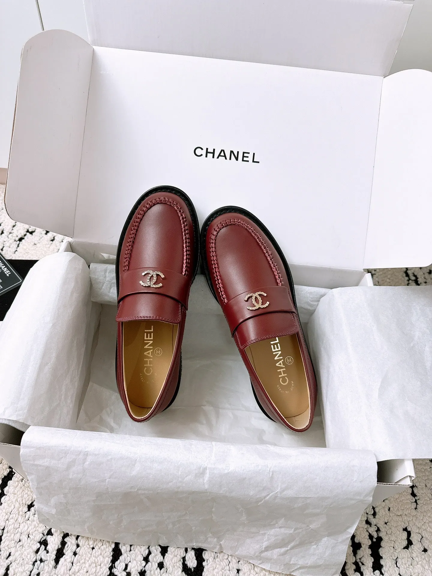 Excellent customer service Brown Moccasins CHANEL 144538 Red In Lambskin Extensive selection