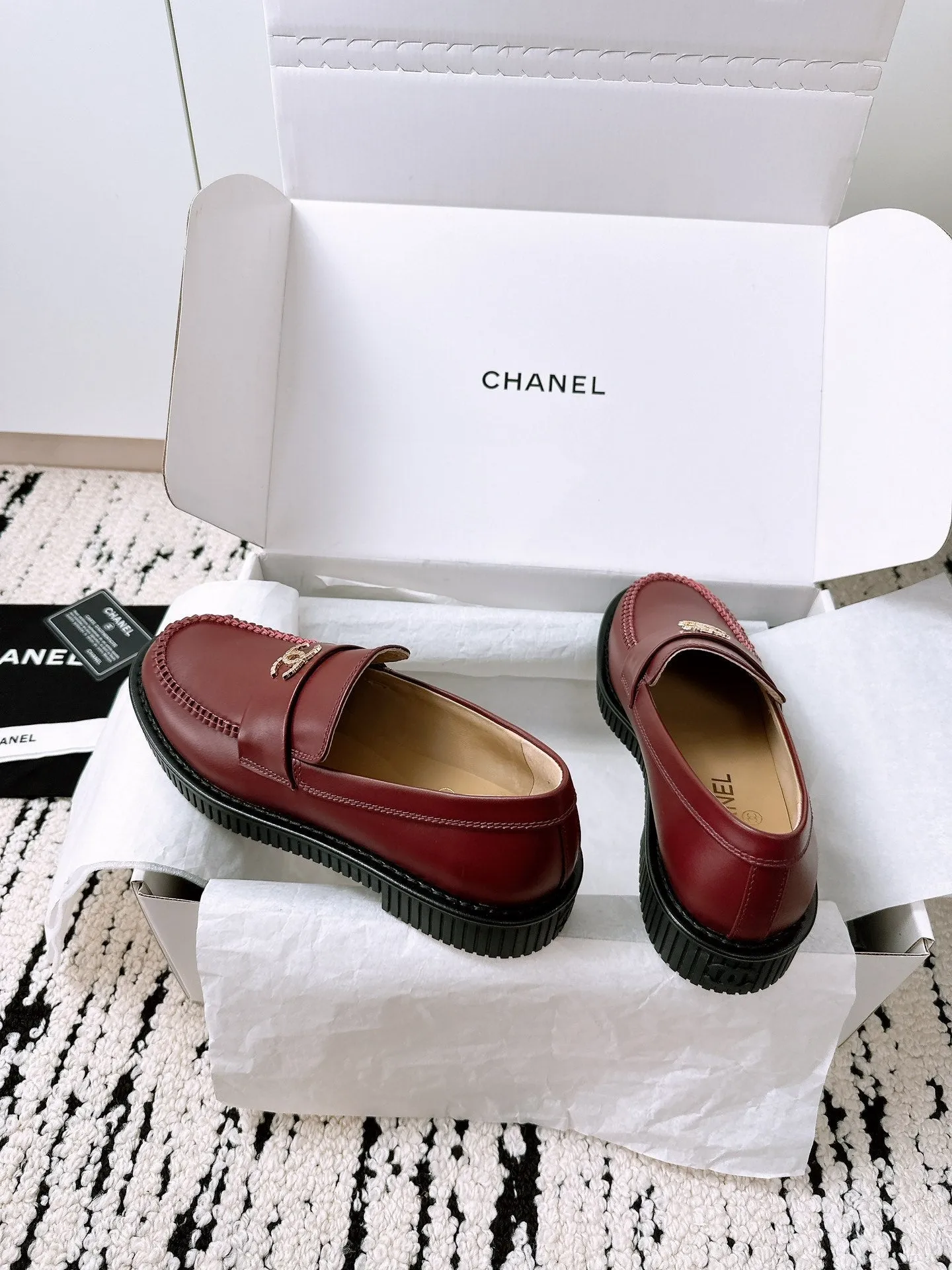 Excellent customer service Brown Moccasins CHANEL 144538 Red In Lambskin Extensive selection