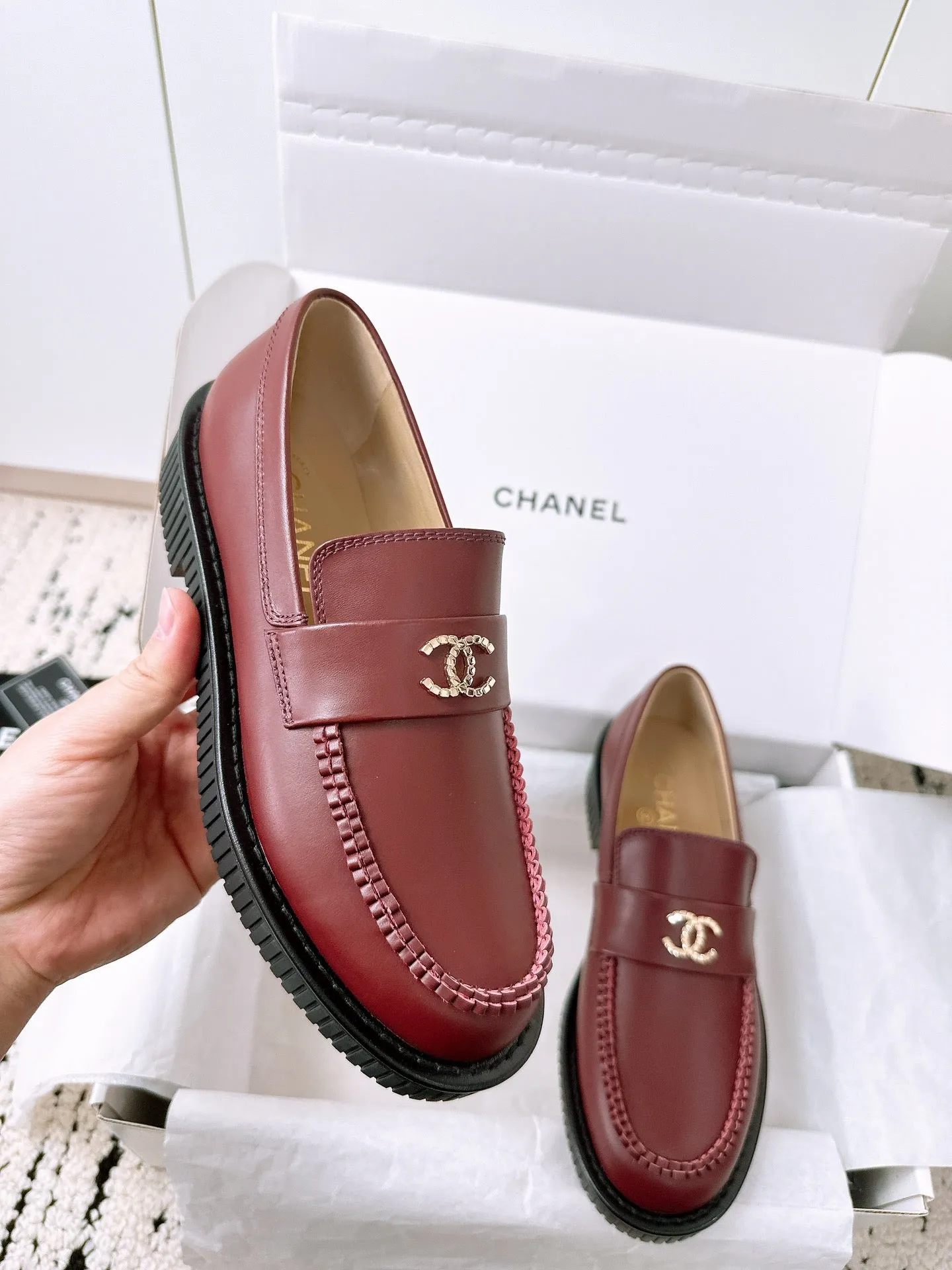 Excellent customer service Brown Moccasins CHANEL 144538 Red In Lambskin Extensive selection