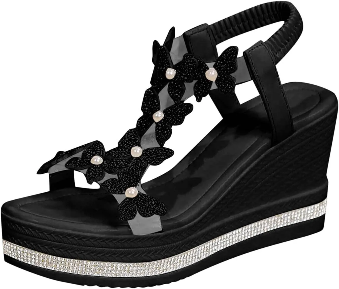 Fashion Women's Comfort Wedge Sandals With Bow Decoration And Rhinestone Detail Casual Roman Women Wedge Sandals Size 11