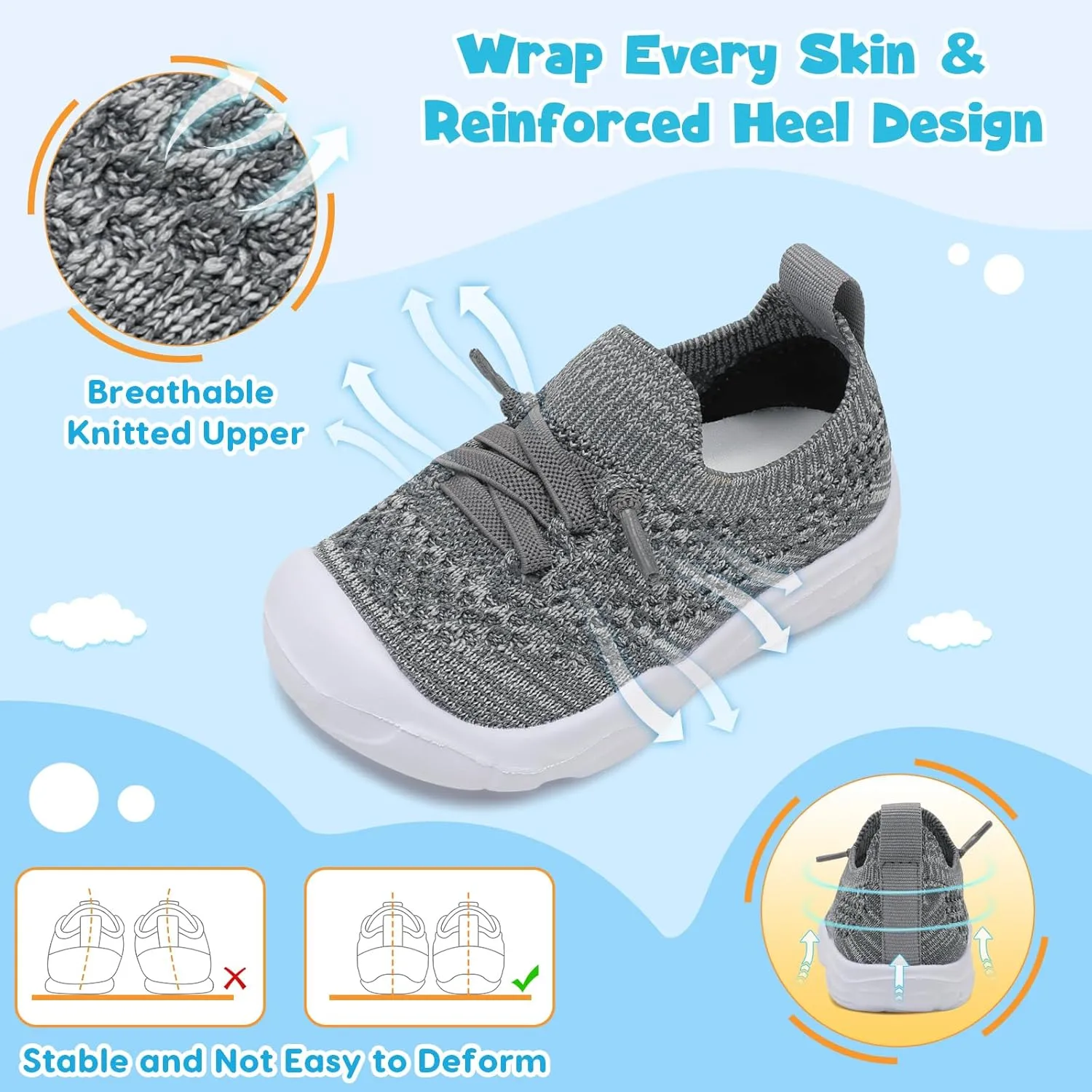 FEETCITY Toddler Sneakers Toddler Walking Shoes Boys Girls Toddler Tennis Shoes Lightweight Brethable Kids Slip On Shoes