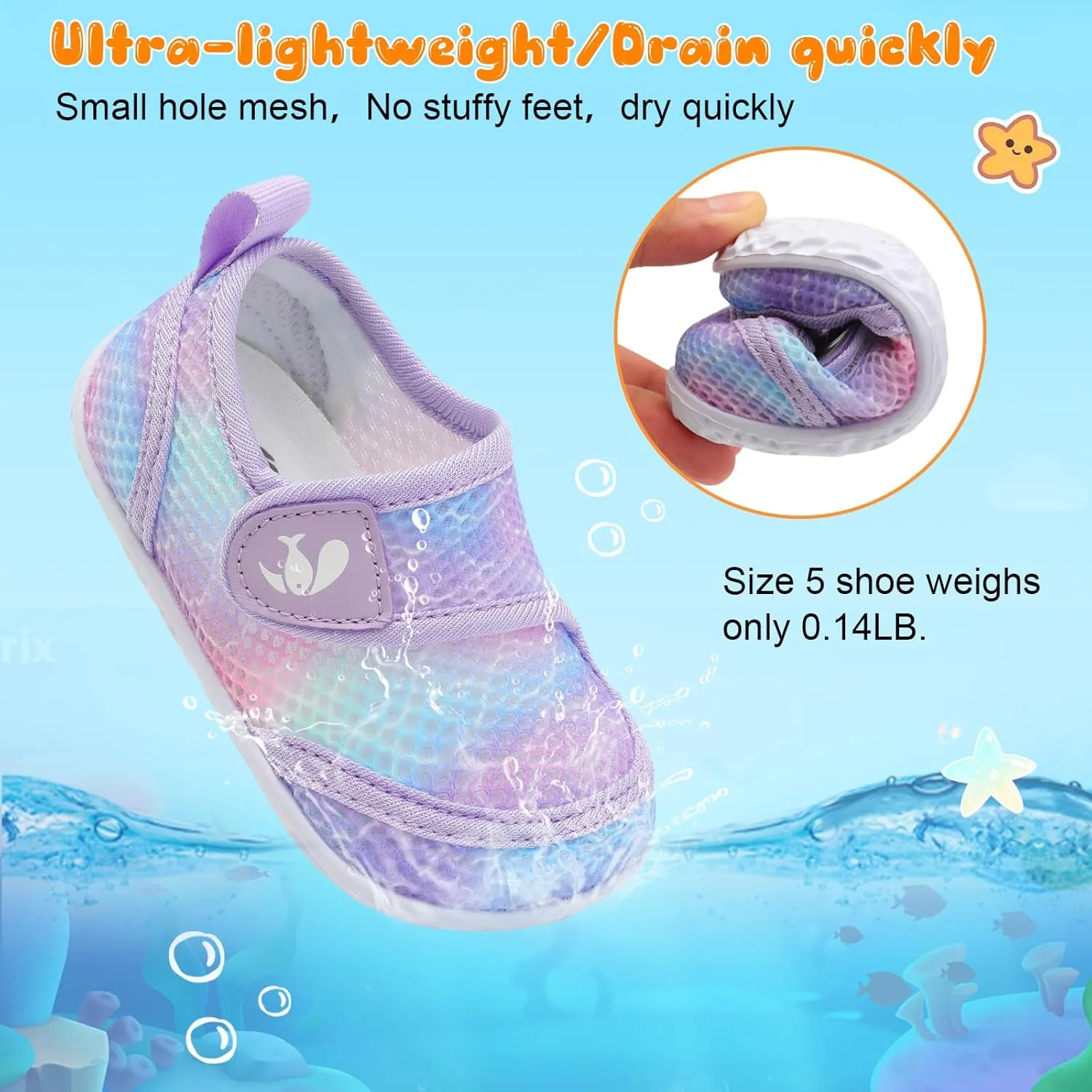 FEETCITY Toddler Water Shoes Boys Girls Swim Shoes Quick Dry Kids Aqua Socks Barefoot for Beach Swimming Pool