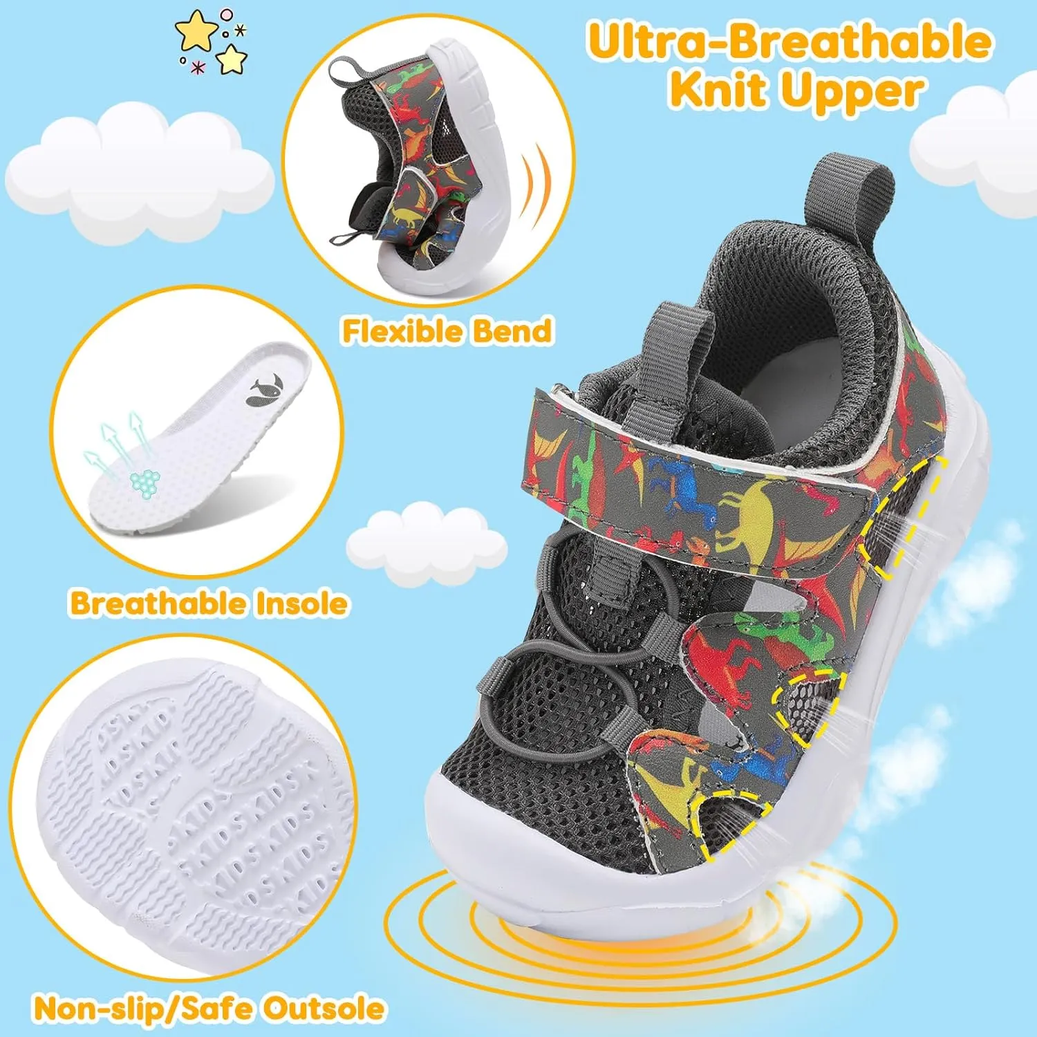 FEETCITY Wide Toddler Shoes Slip on Sneakers Boys Girls Toddler Tennis Shoes Sports Shoes Walking Shoes
