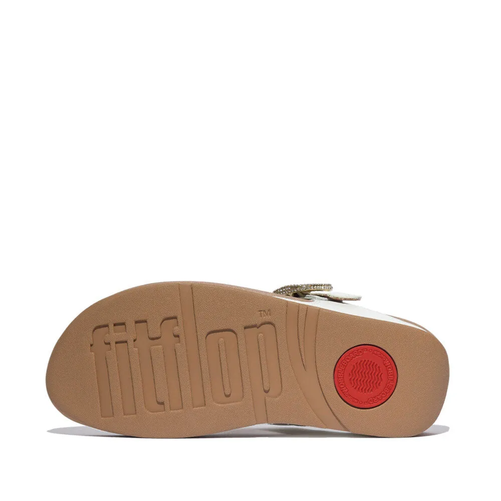 FitFlop Lulu Crystal-Buckle Leather Toe-Post Sandals - Urban White