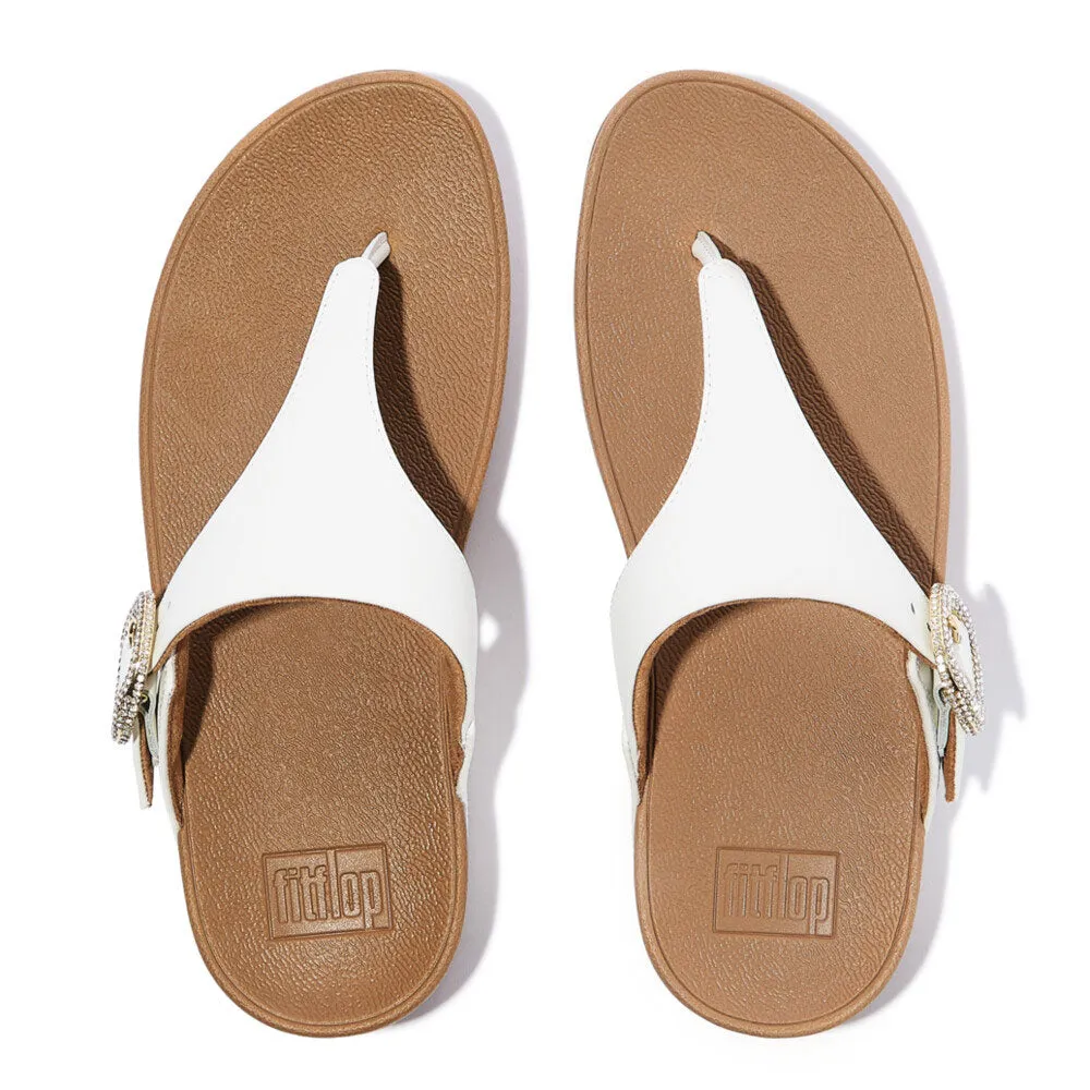 FitFlop Lulu Crystal-Buckle Leather Toe-Post Sandals - Urban White