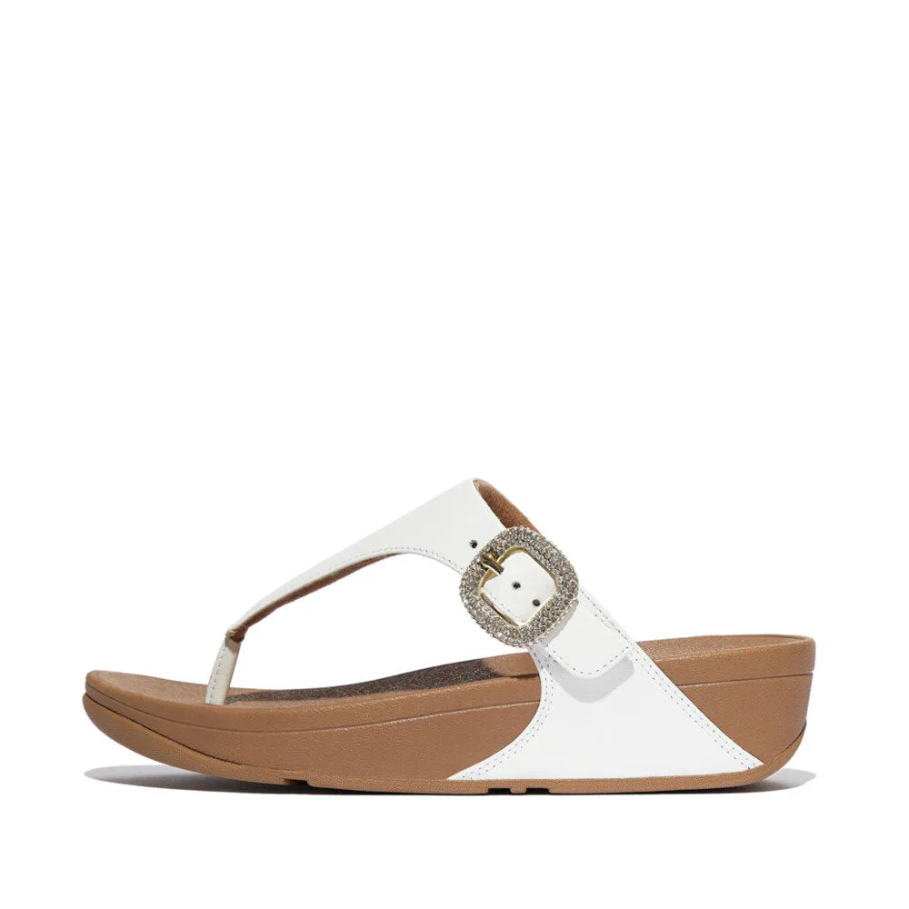 FitFlop Lulu Crystal-Buckle Leather Toe-Post Sandals - Urban White