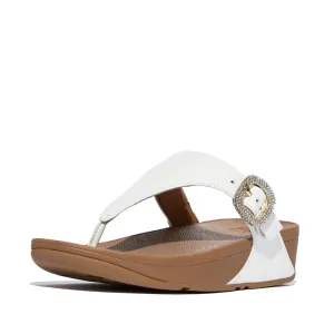 FitFlop Lulu Crystal-Buckle Leather Toe-Post Sandals - Urban White