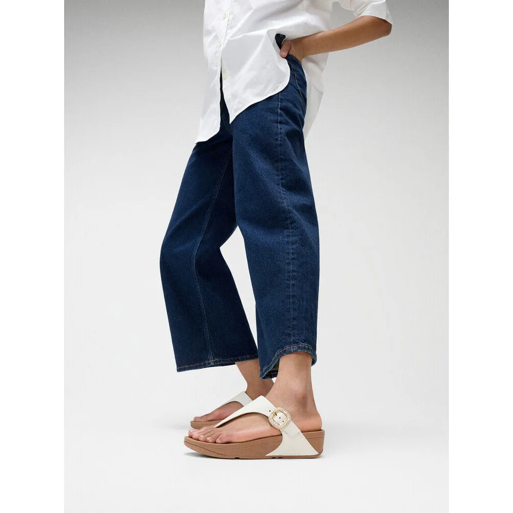 FitFlop Lulu Crystal-Buckle Leather Toe-Post Sandals - Urban White