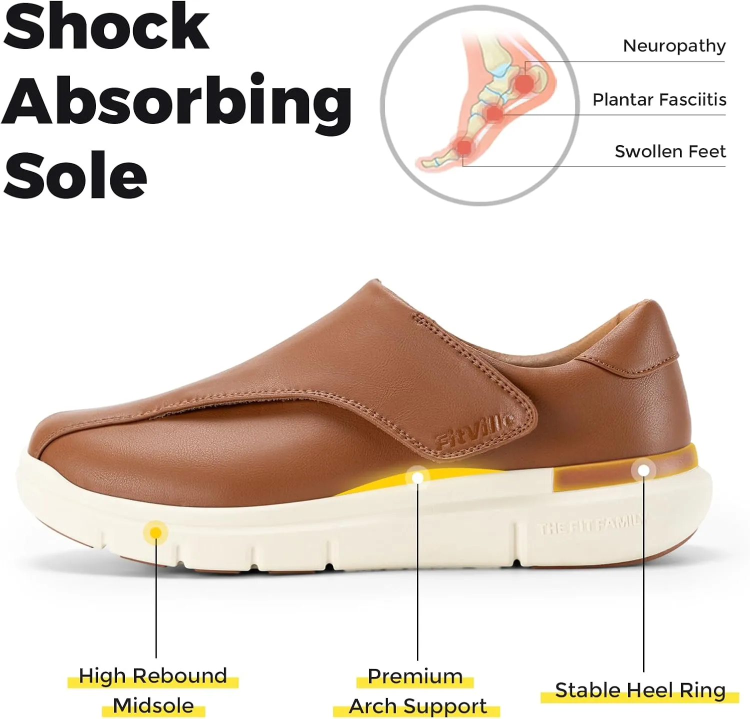 FitVille Diabetic Shoes for Men Dress Shoes Casual Slip On Oxfords Shoes Adjustable Business Formal Wedding Shoes Orthopedic Sneakers for Swollen Feet - EasyTop Deluxe Dress Shoes V1