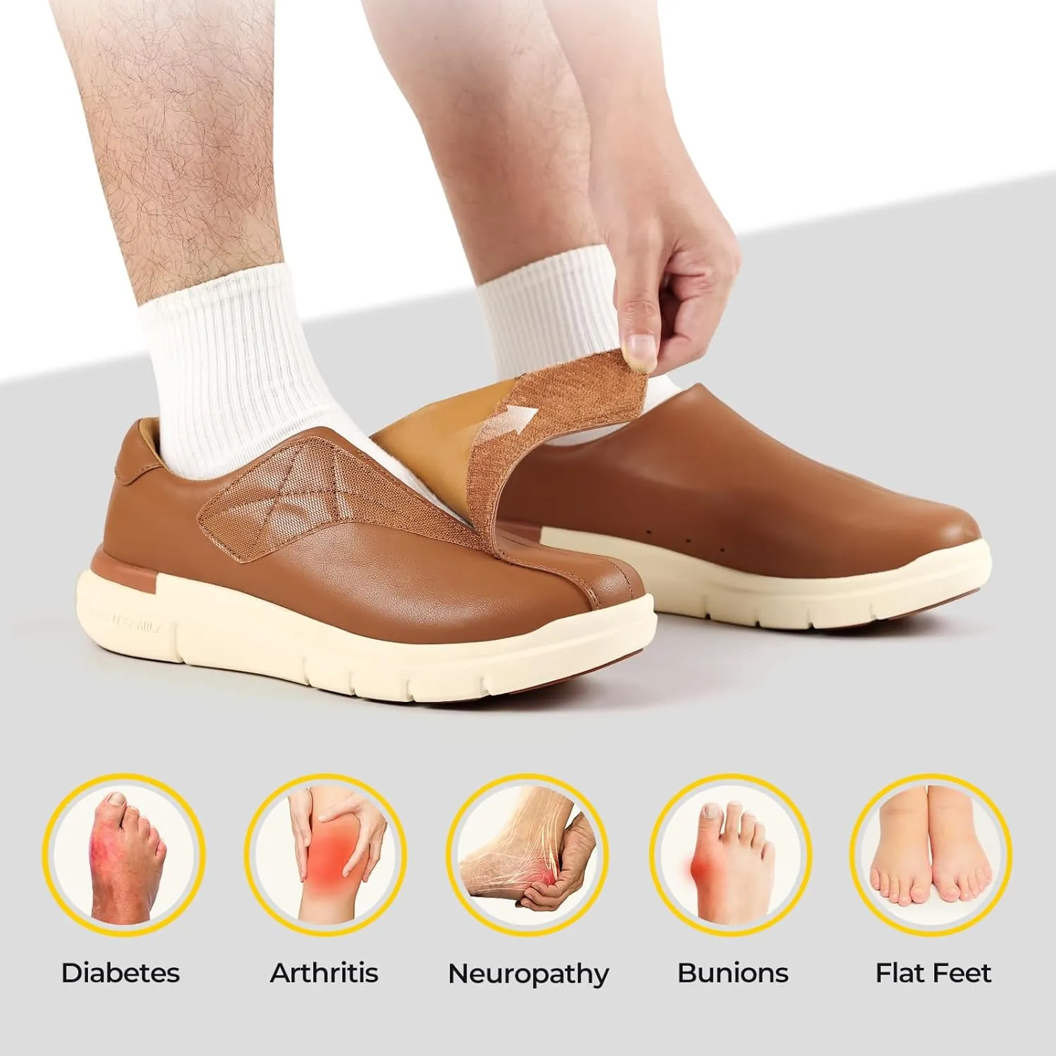 FitVille Diabetic Shoes for Men Dress Shoes Casual Slip On Oxfords Shoes Adjustable Business Formal Wedding Shoes Orthopedic Sneakers for Swollen Feet - EasyTop Deluxe Dress Shoes V1