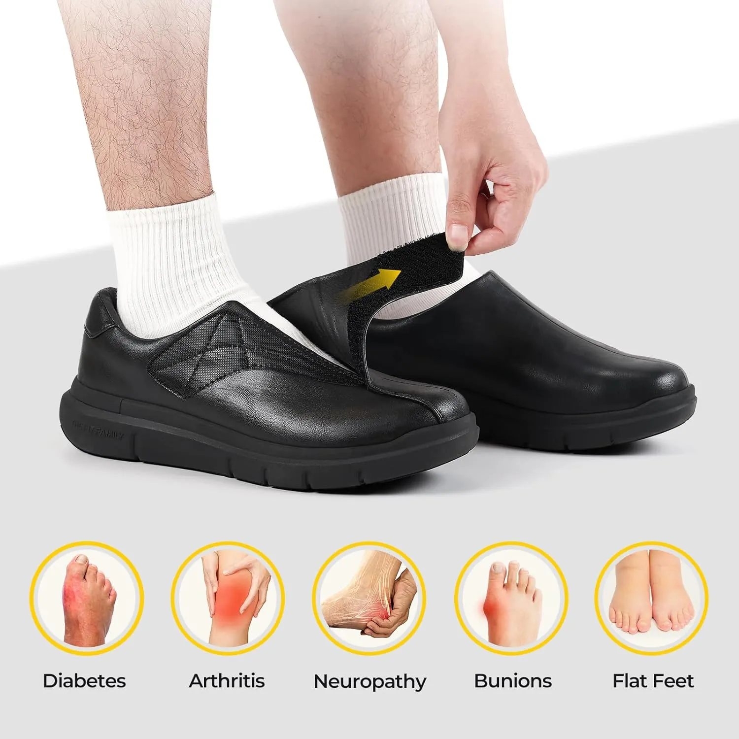 FitVille Diabetic Shoes for Men Dress Shoes Casual Slip On Oxfords Shoes Adjustable Business Formal Wedding Shoes Orthopedic Sneakers for Swollen Feet - EasyTop Deluxe Dress Shoes V1