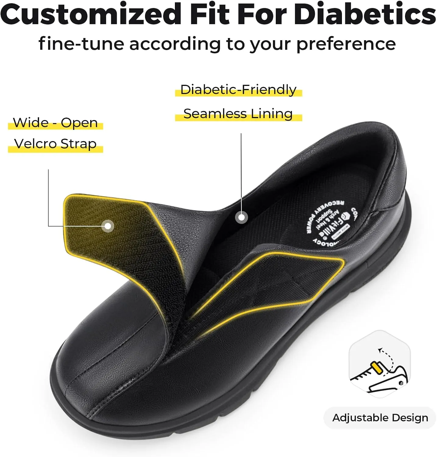FitVille Diabetic Shoes for Men Dress Shoes Casual Slip On Oxfords Shoes Adjustable Business Formal Wedding Shoes Orthopedic Sneakers for Swollen Feet - EasyTop Deluxe Dress Shoes V1