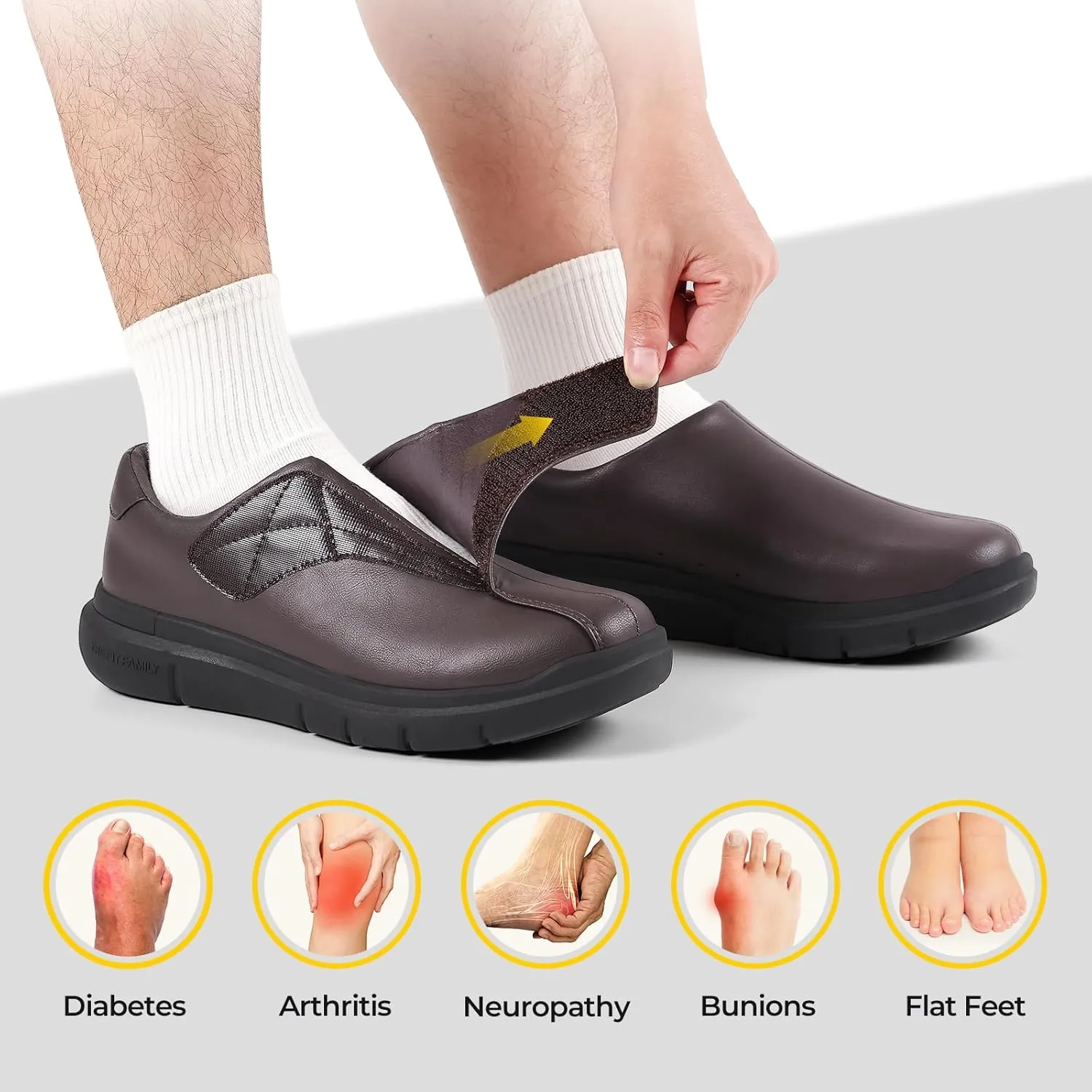 FitVille Diabetic Shoes for Men Dress Shoes Casual Slip On Oxfords Shoes Adjustable Business Formal Wedding Shoes Orthopedic Sneakers for Swollen Feet - EasyTop Deluxe Dress Shoes V1