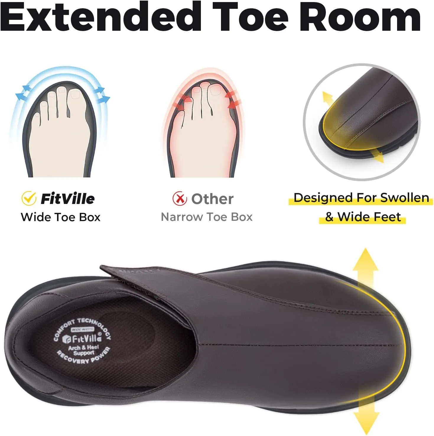 FitVille Diabetic Shoes for Men Dress Shoes Casual Slip On Oxfords Shoes Adjustable Business Formal Wedding Shoes Orthopedic Sneakers for Swollen Feet - EasyTop Deluxe Dress Shoes V1