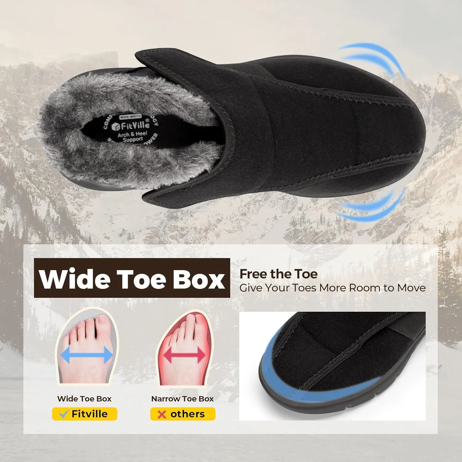 FitVille Diabetic Shoes for Women Wide Width Warm Slip-on Swollen Feet Shoes Boots Lightweight Adjustable Closure Walking Shoes for Elderly Foot Pain Relief Neuropathy