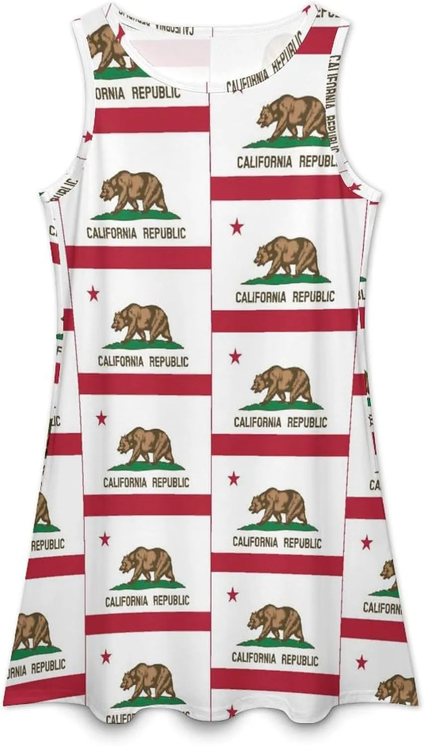 Flag of California Star Bear Women's Summer Dress Sleeveless Casual Loose Beach Vacation Tank Sundress