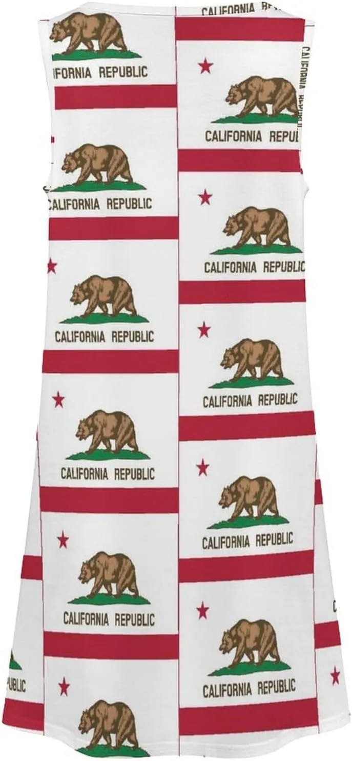 Flag of California Star Bear Women's Summer Dress Sleeveless Casual Loose Beach Vacation Tank Sundress