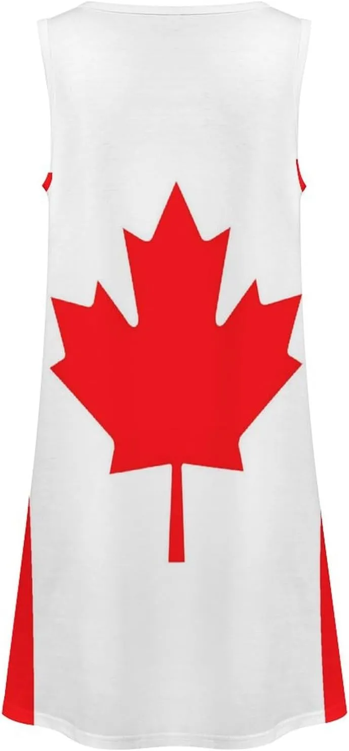 Flag of Canada Women's Summer Dress Sleeveless Casual Loose Beach Vacation Tank Sundress