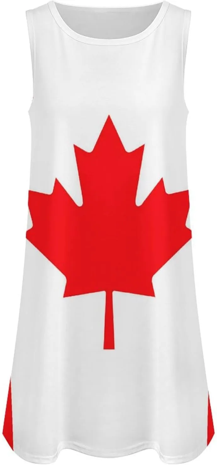 Flag of Canada Women's Summer Dress Sleeveless Casual Loose Beach Vacation Tank Sundress