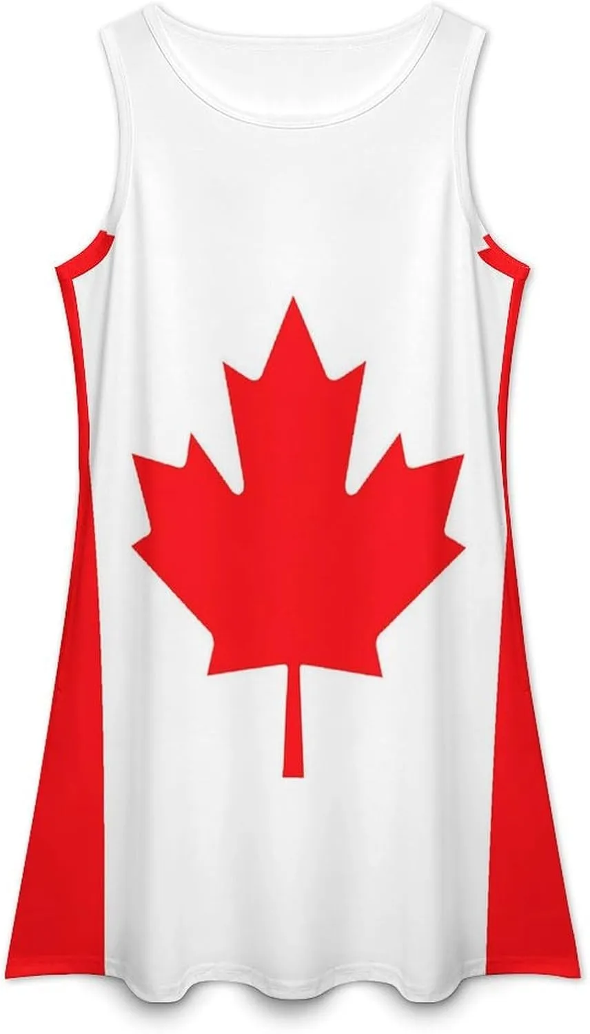 Flag of Canada Women's Summer Dress Sleeveless Casual Loose Beach Vacation Tank Sundress