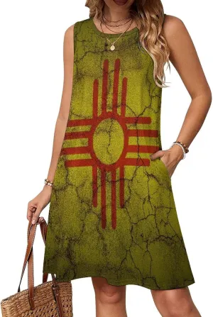 Flag of New Mexico Women's Summer Dress Sleeveless Casual Loose Beach Vacation Tank Sundress