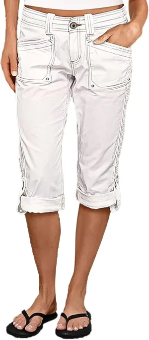 Flamingals Bermuda Shorts for Women Mid Rise Roll Hem Cargo Capris Casual Summer Pants with Flap Pocket