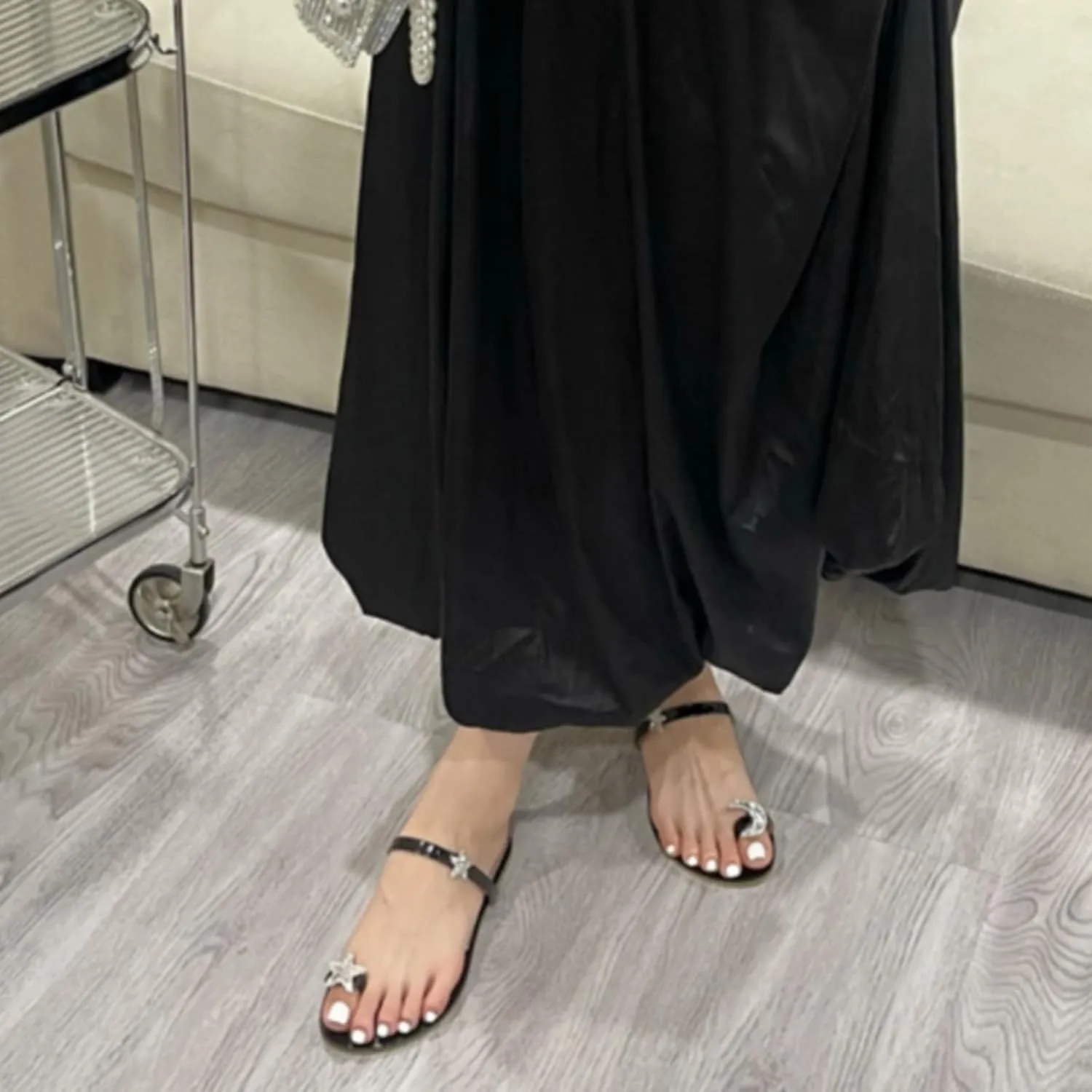 Flat Sandals with French Star Rhinestone Clip On Toe One Strap Summer Vacation Style Fashion Slippers Home Outdoor Comfortable Non Slip Women's Slippers