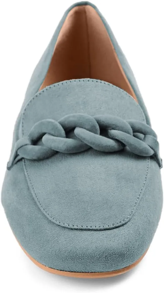 FSJ Women Chain Flats Shoes Closed Toe Low Heel Suede Slip On Pumps Comfortable Office Work Fashion Dress Loafers Size 4-15 US