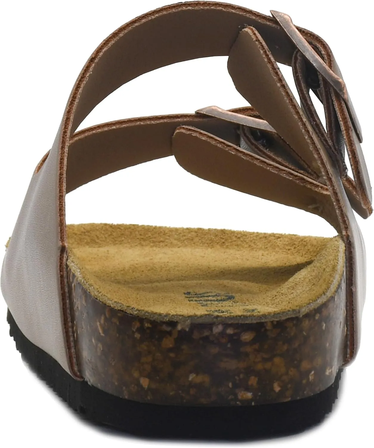 Genuine Leather Cork Footbed Sandals with Arch Support Women Men's Flat Slip Slippers with Adjustable Double Buckle Beach Sandal Memory Foam Slides Open Toe Slipper for Summer Vacation