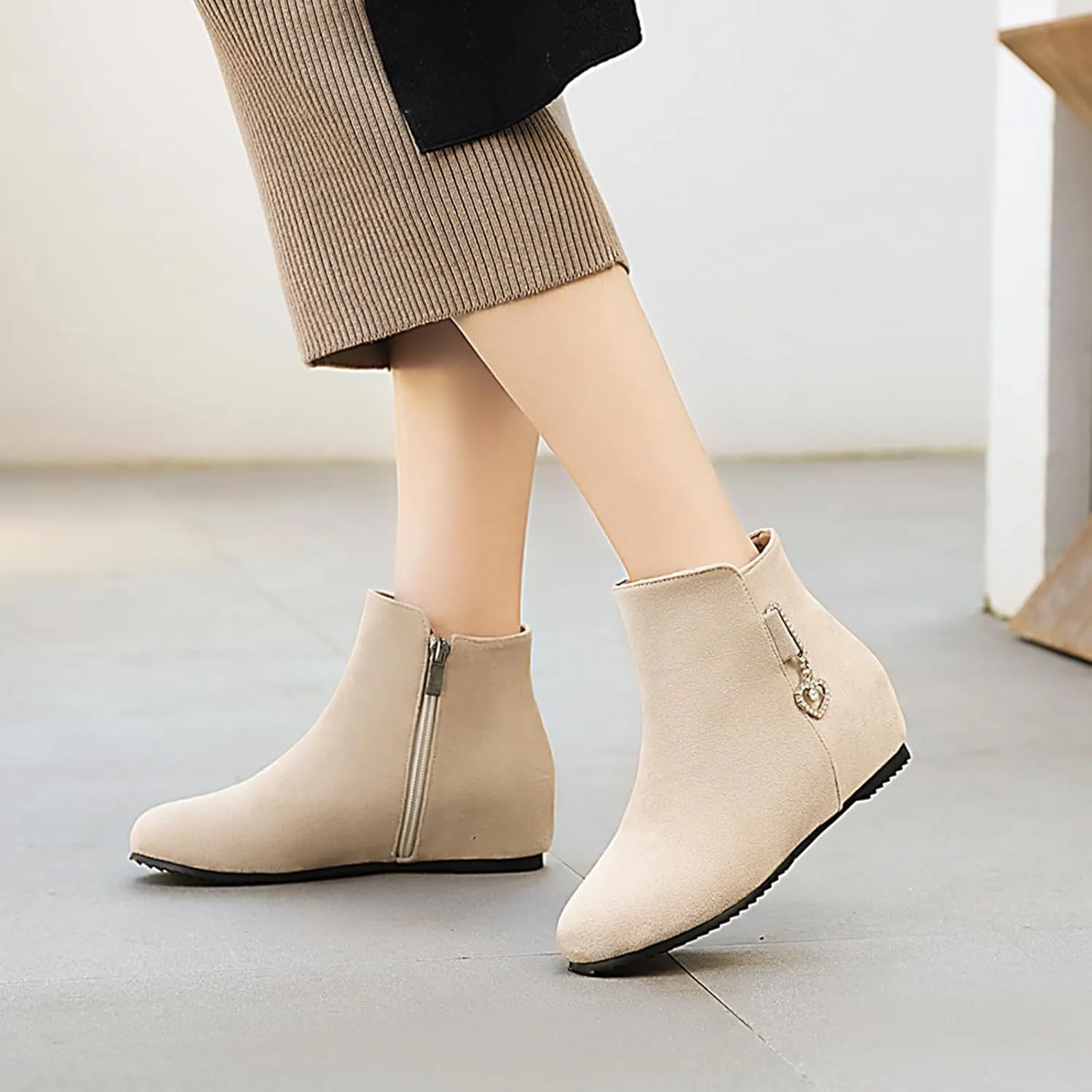 Gicoiz Women Round Toe Comfort Wedge Moccasin Ankle Boots Bows