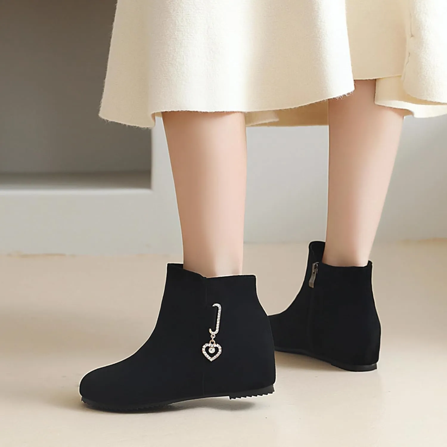 Gicoiz Women Round Toe Comfort Wedge Moccasin Ankle Boots Bows