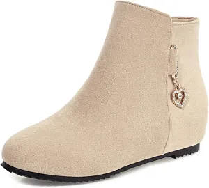 Gicoiz Women Round Toe Comfort Wedge Moccasin Ankle Boots Bows
