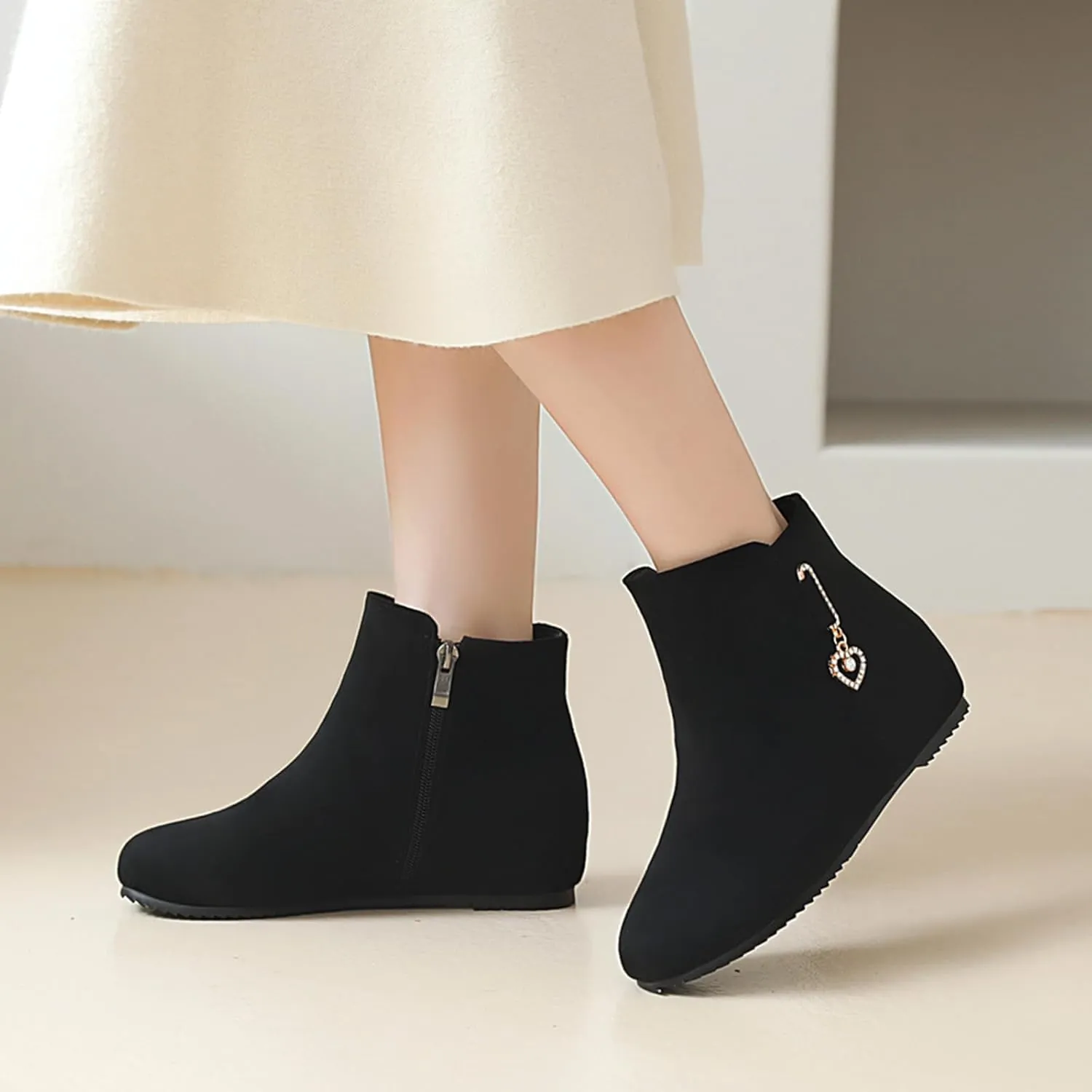 Gicoiz Women Round Toe Comfort Wedge Moccasin Ankle Boots Bows