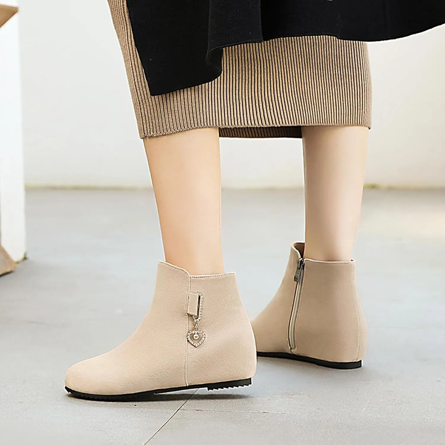 Gicoiz Women Round Toe Comfort Wedge Moccasin Ankle Boots Bows