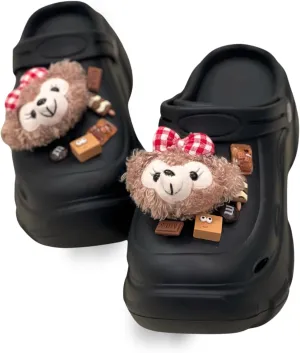 Girls Black Women Platform Garden Shoes Clogs Mules Slip On Sandals: Cute Customizable Charms, Comfortable, Waterproof