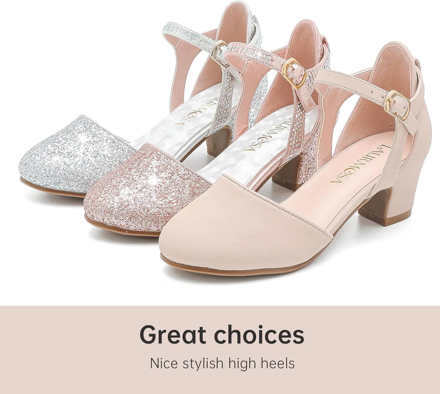 Girls Dress Shoes Closed Toe Chunky High Heels Ankle Strap Wedding Party Pump Shoes
