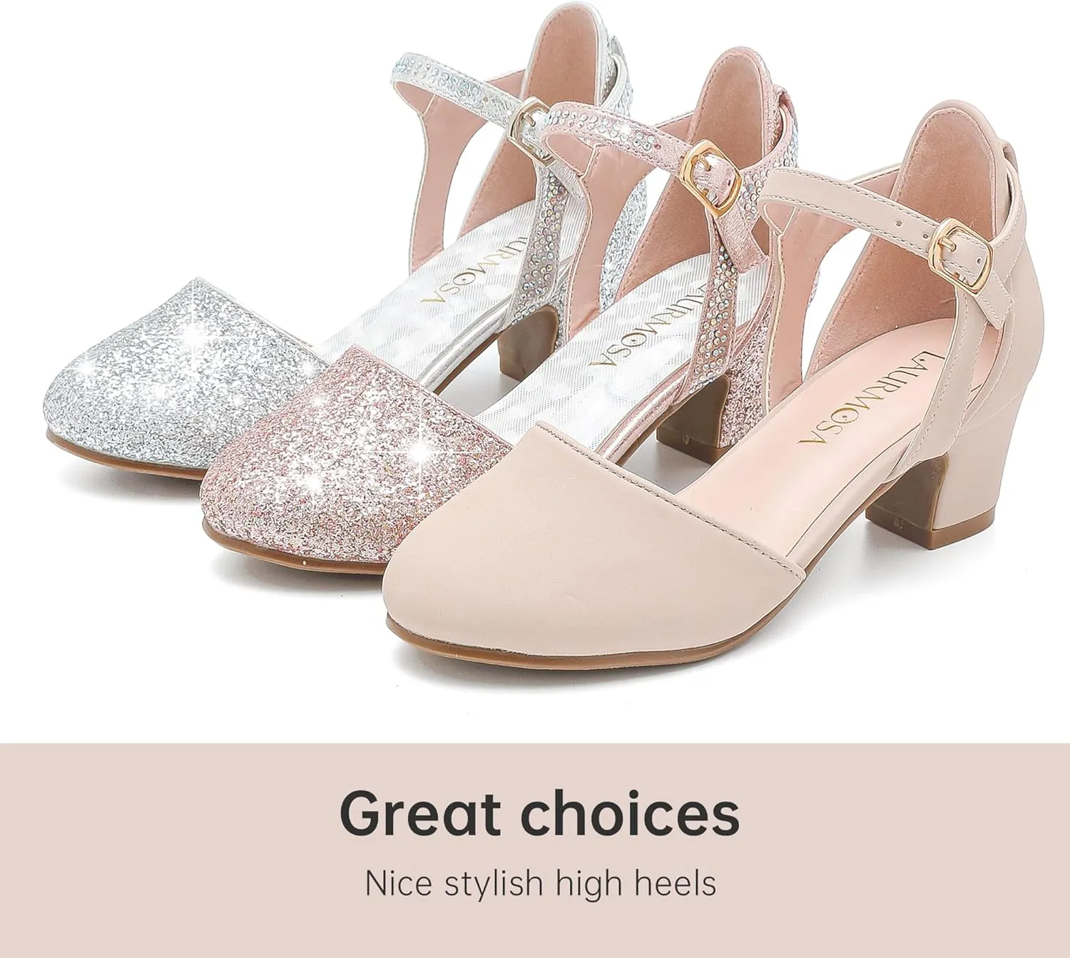 Girls Dress Shoes Closed Toe Chunky High Heels Ankle Strap Wedding Party Pump Shoes