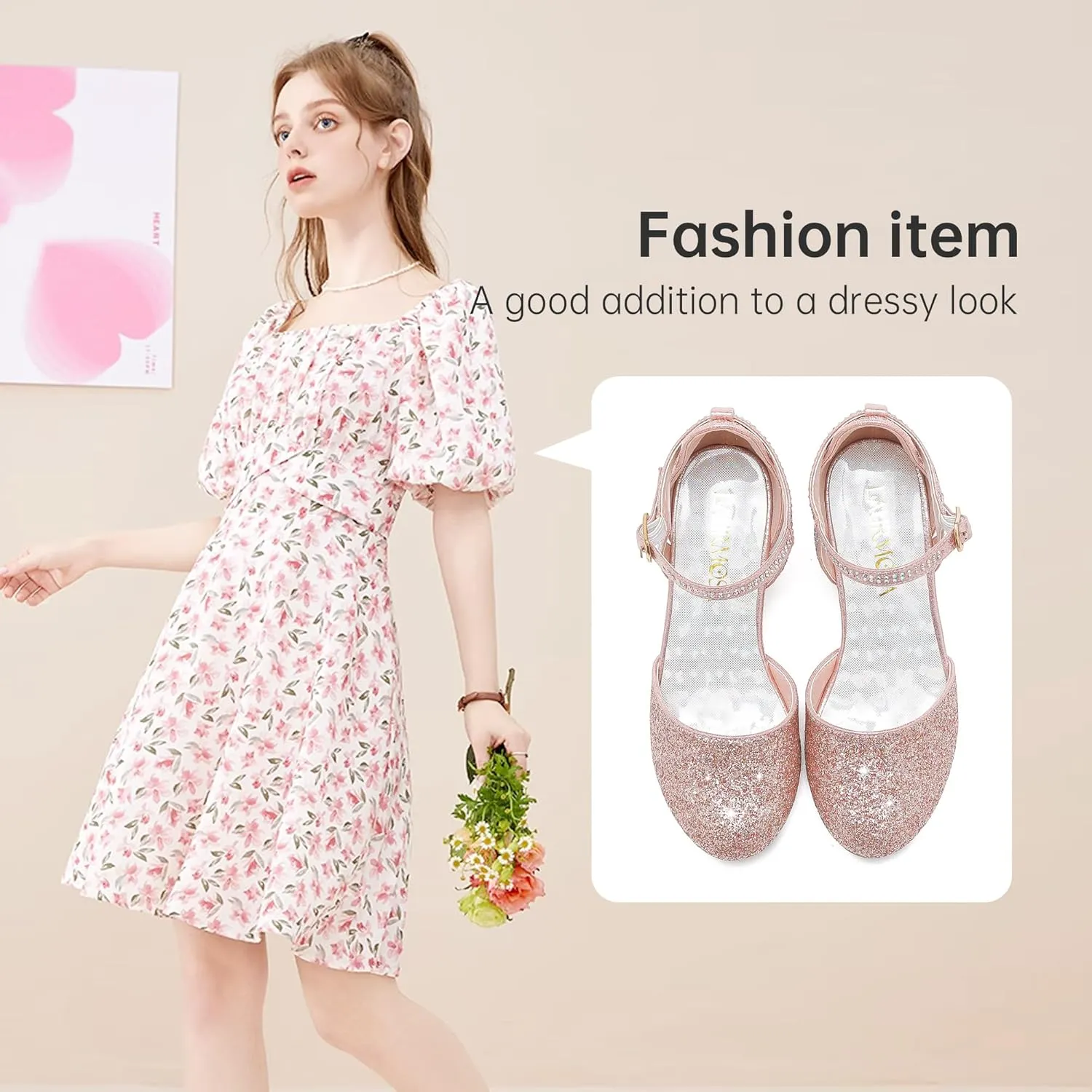 Girls Dress Shoes Closed Toe Chunky High Heels Ankle Strap Wedding Party Pump Shoes
