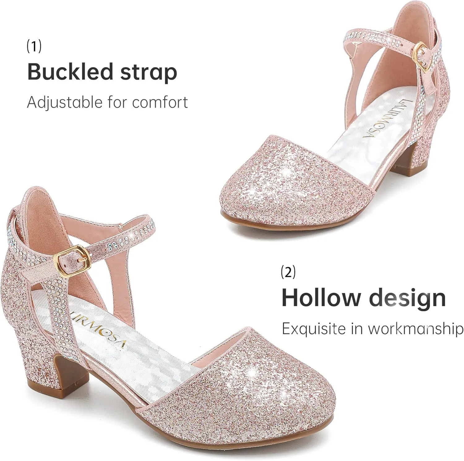 Girls Dress Shoes Closed Toe Chunky High Heels Ankle Strap Wedding Party Pump Shoes