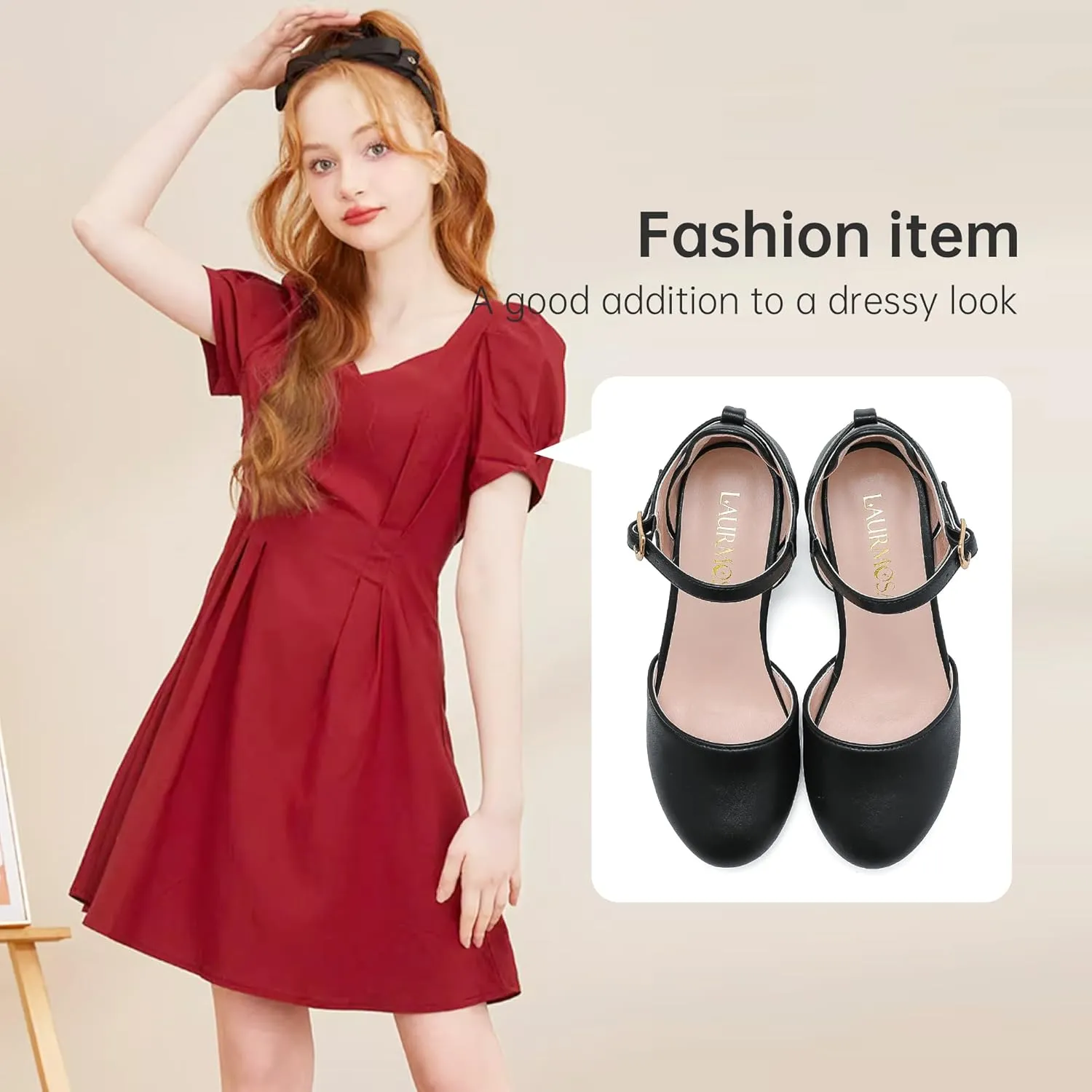 Girls Dress Shoes Closed Toe Chunky High Heels Ankle Strap Wedding Party Pump Shoes