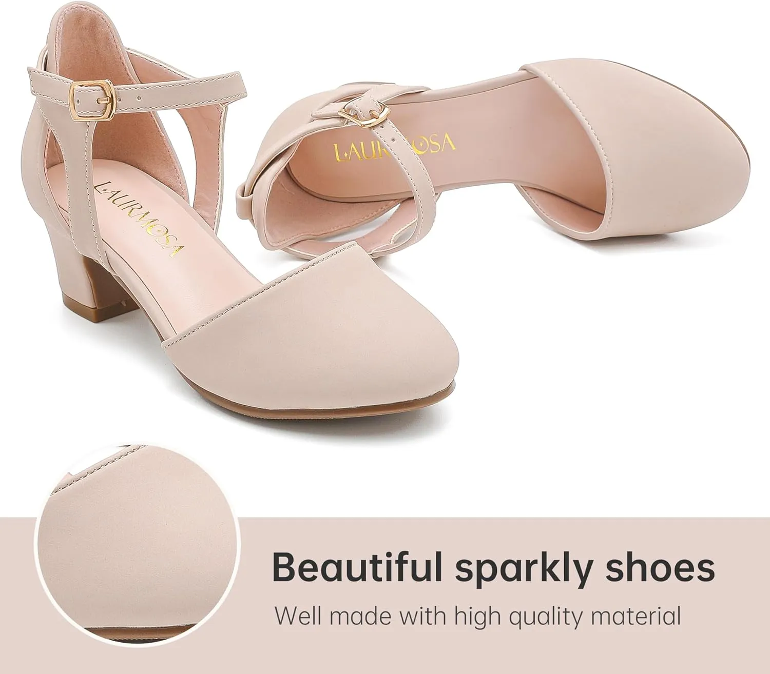 Girls Dress Shoes Closed Toe Chunky High Heels Ankle Strap Wedding Party Pump Shoes