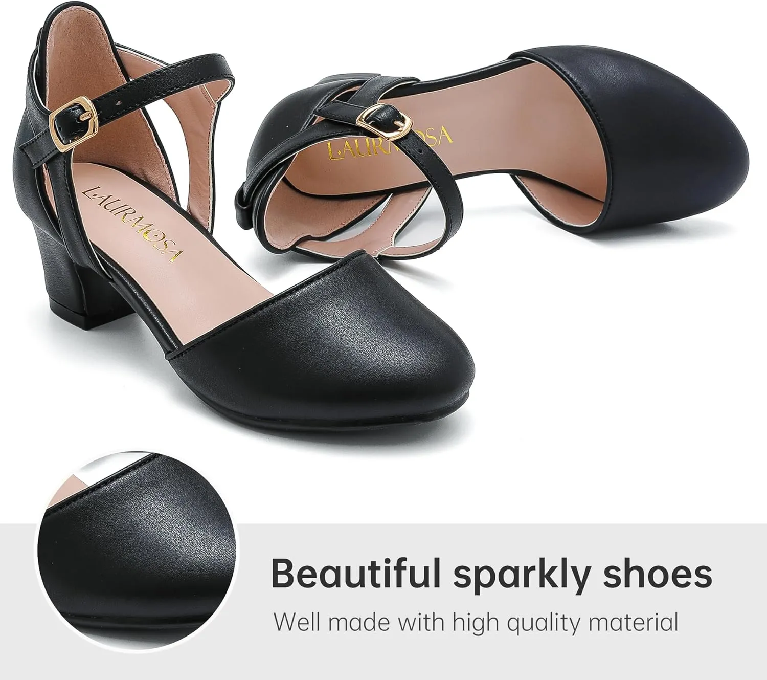 Girls Dress Shoes Closed Toe Chunky High Heels Ankle Strap Wedding Party Pump Shoes
