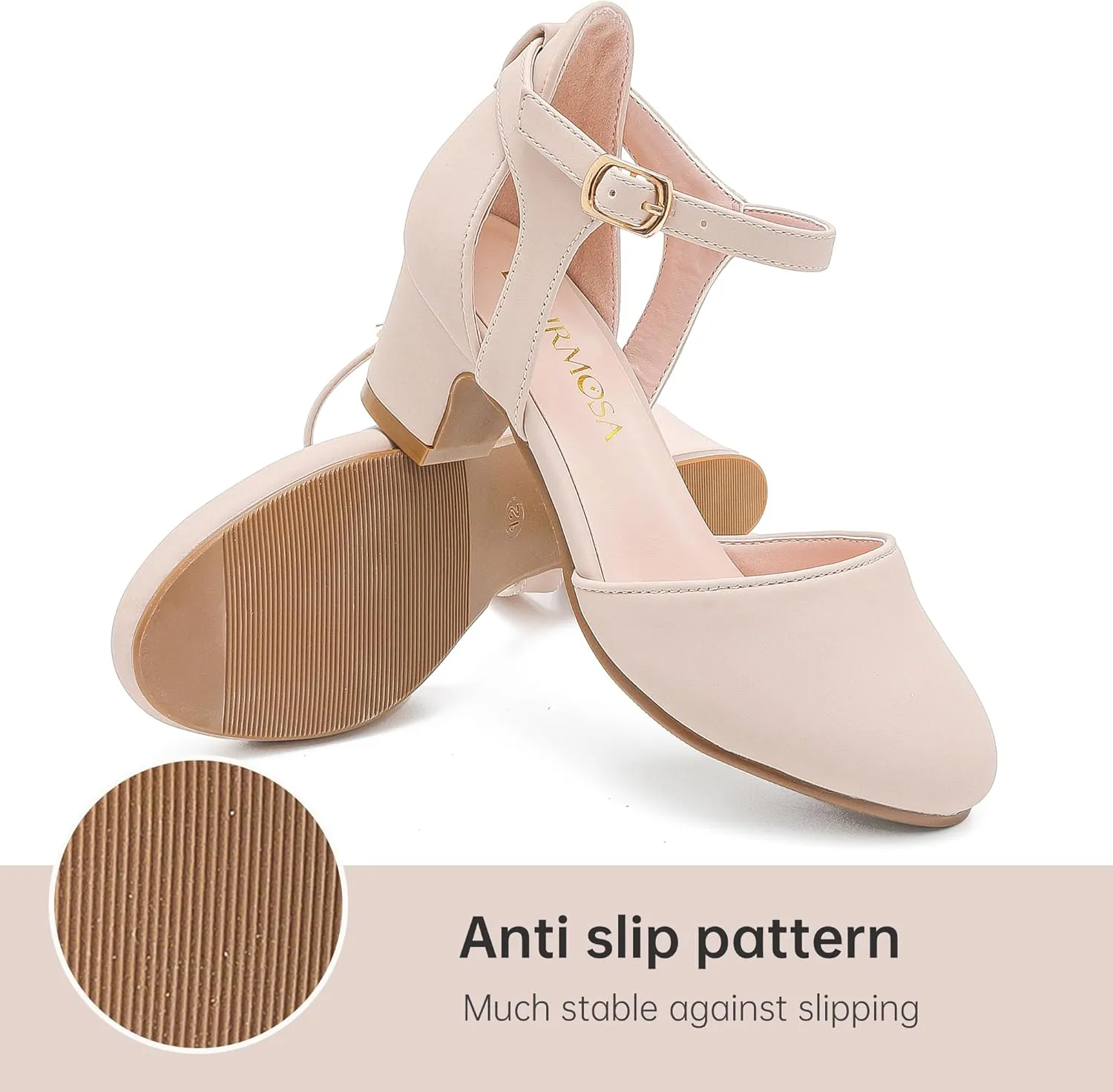 Girls Dress Shoes Closed Toe Chunky High Heels Ankle Strap Wedding Party Pump Shoes