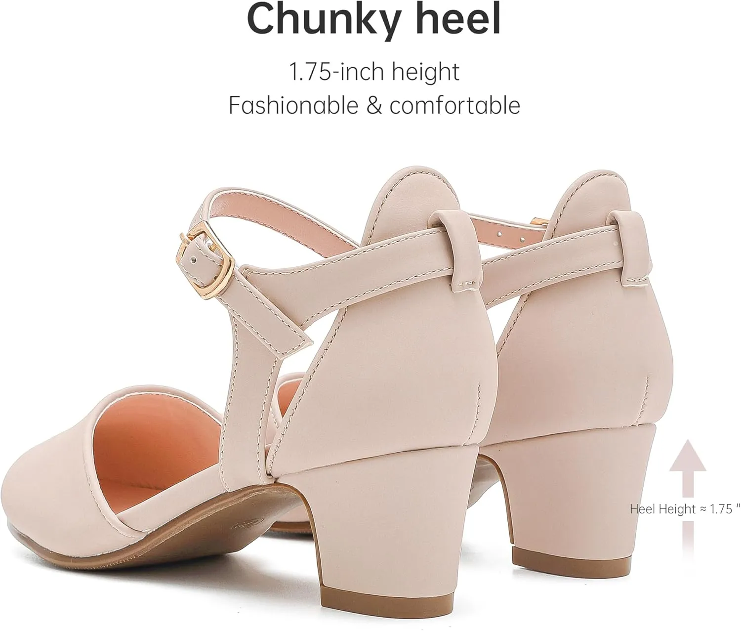 Girls Dress Shoes Closed Toe Chunky High Heels Ankle Strap Wedding Party Pump Shoes