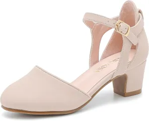 Girls Dress Shoes Closed Toe Chunky High Heels Ankle Strap Wedding Party Pump Shoes