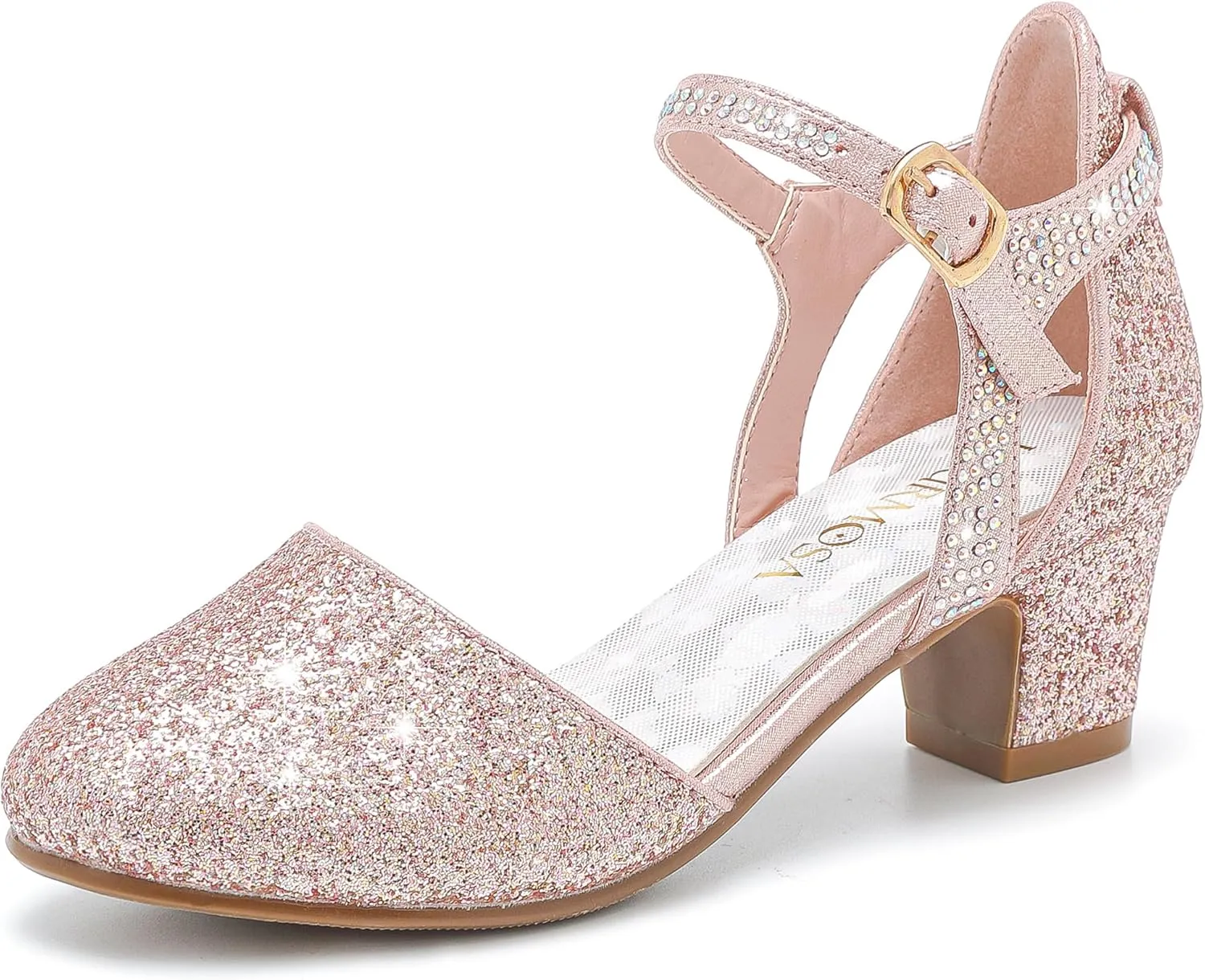 Girls Dress Shoes Closed Toe Chunky High Heels Ankle Strap Wedding Party Pump Shoes